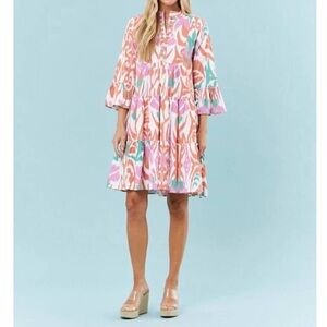 Sheridan French Caty Long Sleeve Midi Knee Length Ikat Dress Size Large NEW